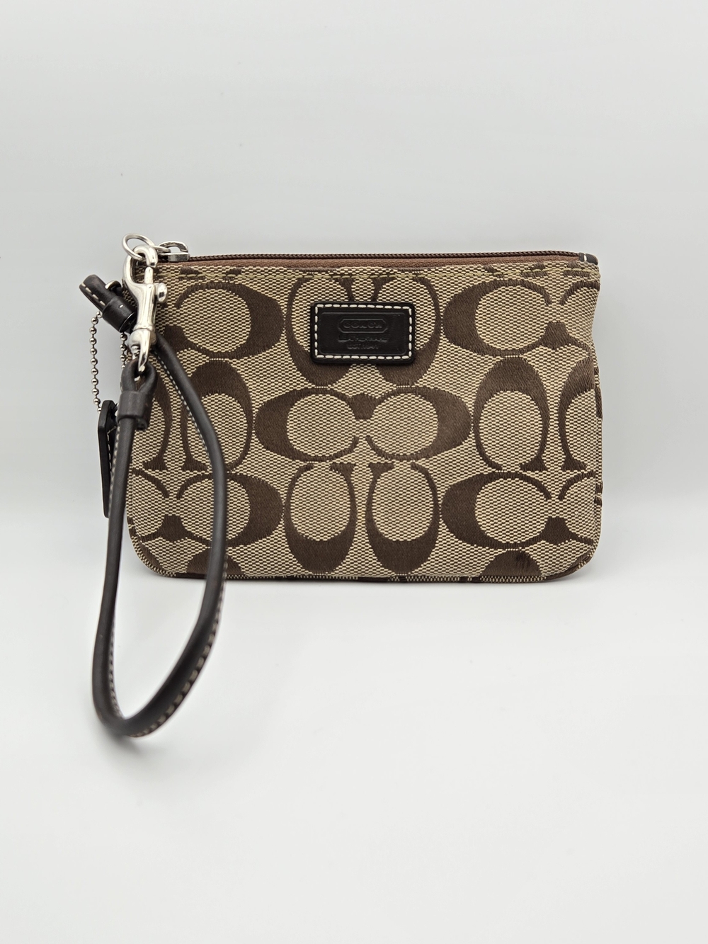 Coach Beige and Brown Signature Canvas Wristlet